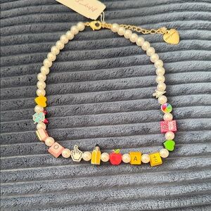 Betsey Johnson Pearl Necklace with Colorful Charms